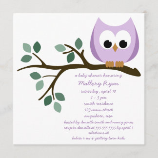 Purple Owl Baby Shower Invitations