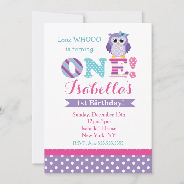 Purple Owl Birthday Invitations (Front)