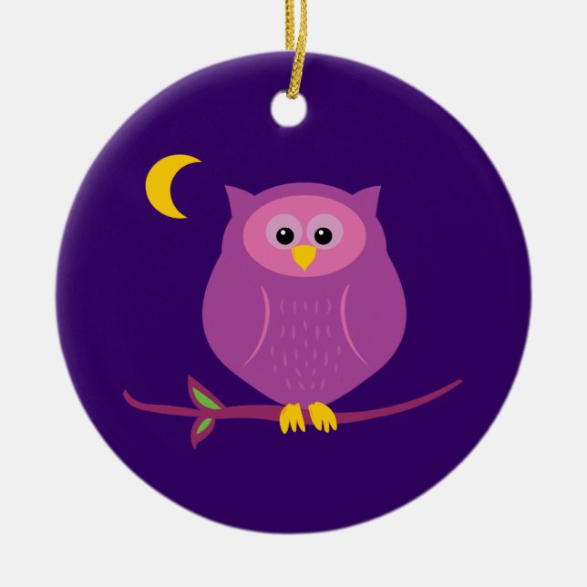 Purple Owl Ceramic Tree Decoration (Front)