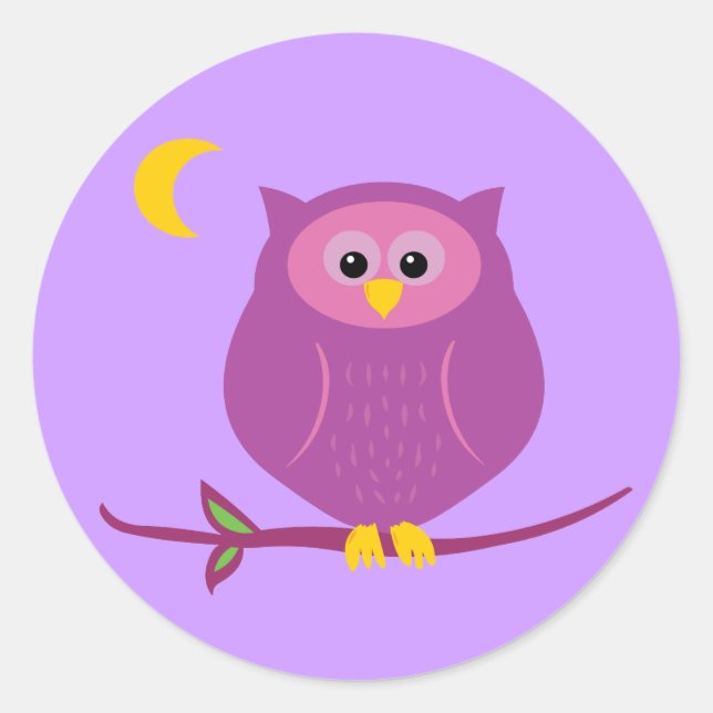 Purple Owl Classic Round Sticker (Front)