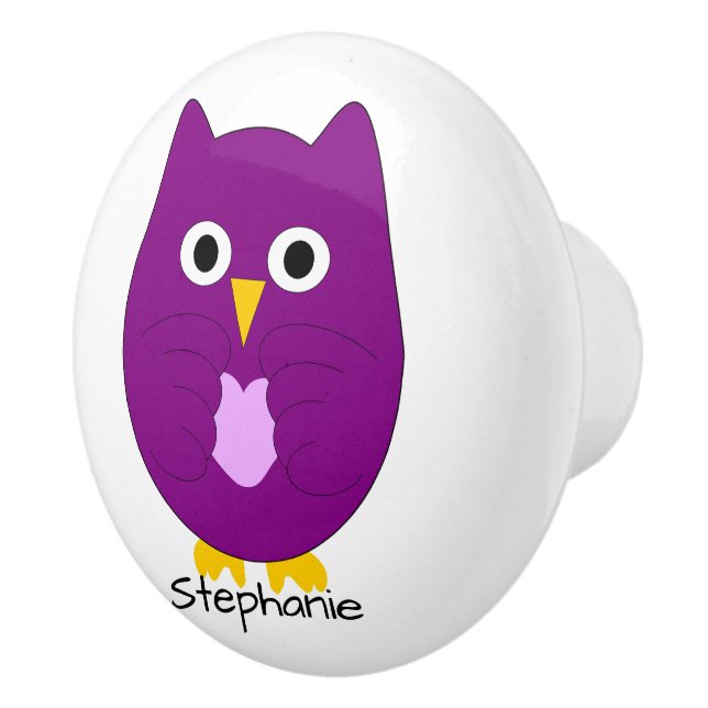 Purple Owl Design Personalised Ceramic Knob (Right)