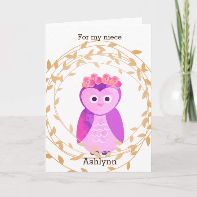 Purple Owl Fall Birthday Niece Card (Front)