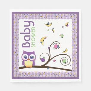 Purple Owl Gender-Neutral Baby Shower Moon Star Napkin
