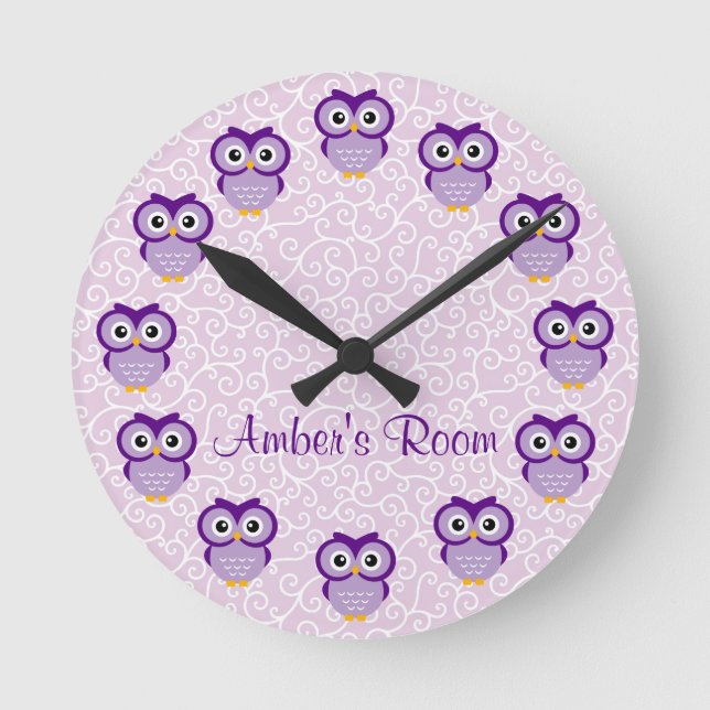 Purple Owl Personalised Round Clock (Front)