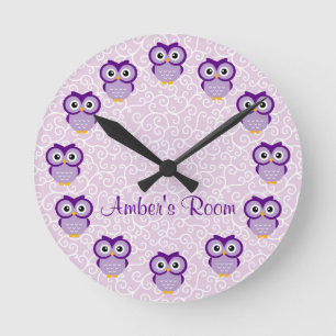 Purple Owl Personalised Round Clock