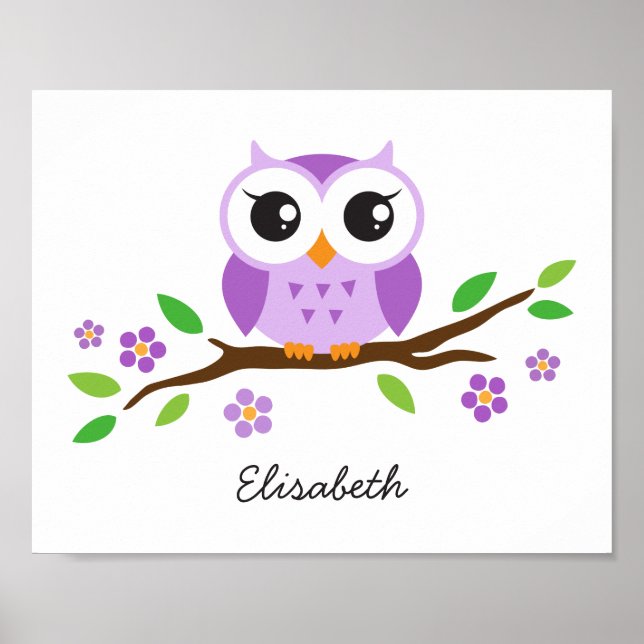 Purple owl personalized nursery wall art for girls (Front)