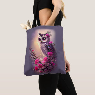 Purple Owl & Pink Flowers  Tote Bag