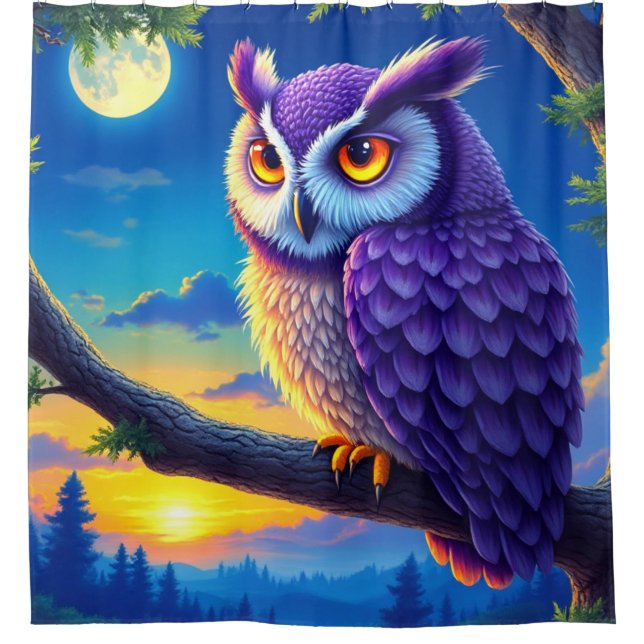 Purple Owl Shower Curtain (Front)