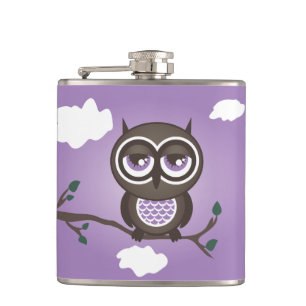 Purple Owl Sitting on a Branch Flask