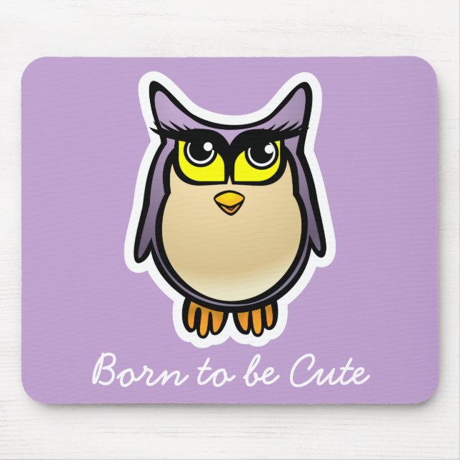 Purple Owl With Big Eyelashes Cartoon Mouse Pad (Front)