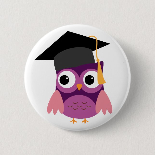 Purple Owl with Cap Graduation Button (Front)