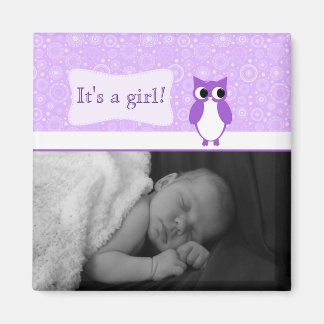Purple Owl with Retro Circles New Baby Photo Magnet