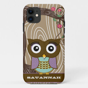 Purple Owl Wood Grain Tree Zig Zag Choose Colours iPhone 11 Case