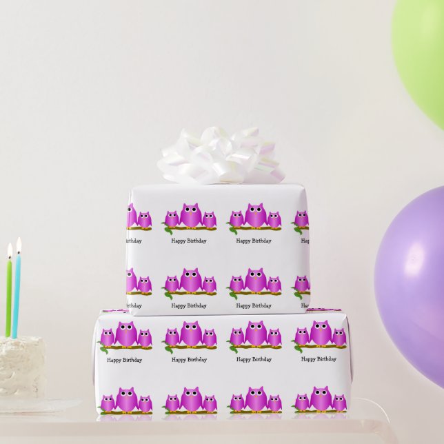 Purple Owls Design Birthday Gift Wrapping Paper (Party Gifts)