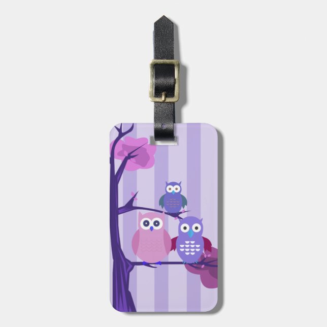 Purple Owls   Luggage Tag (Front Vertical)
