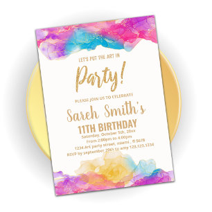 Purple Paint Birthday Invitations