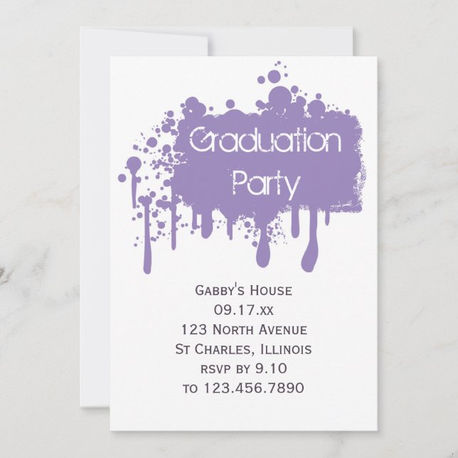 Purple Paint Graduation Party Invitation (Front)
