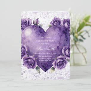 Purple Paint Heart and Roses Bachelorette Party Invitation