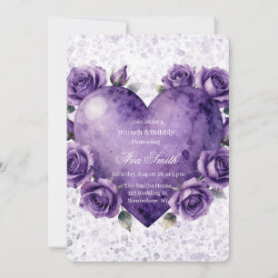 Purple Paint Heart and Roses Brunch & Bubbly Invitation