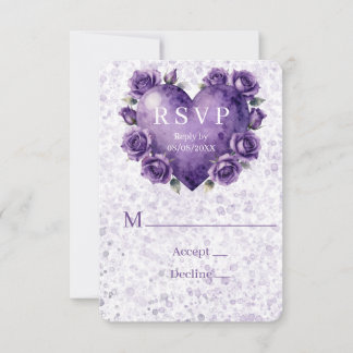 Purple Paint Heart and Roses Wedding RSVP Card
