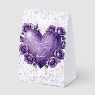 Purple Paint Heart and Roses Wedding Table Numbers