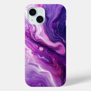 Purple Paint Pour Abstract Liquid Aesthetic iPhone 15 Case