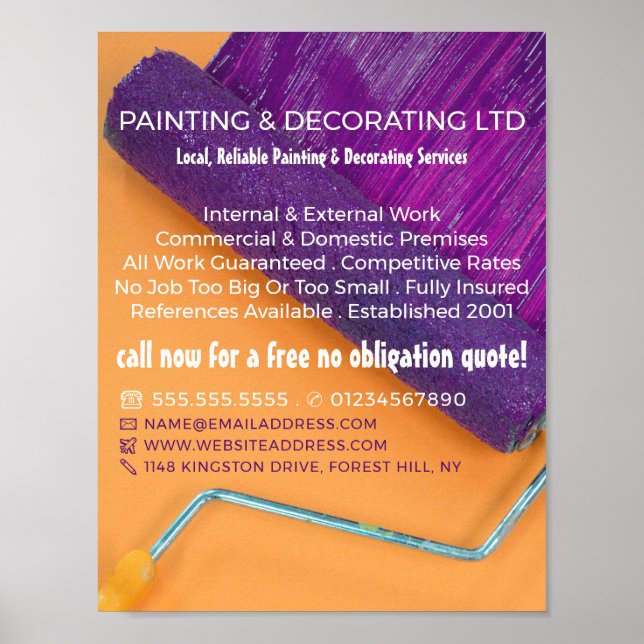 Purple Paint Roller, Painter & Decorator Poster (Front)