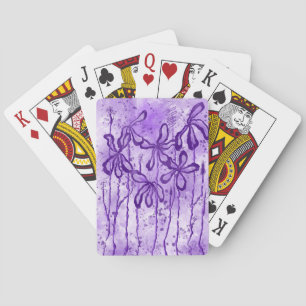 Purple Paint Splatter & Lilies Playing Cards