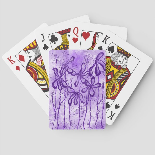 Purple Paint Splatter & Lilies Playing Cards (Back)