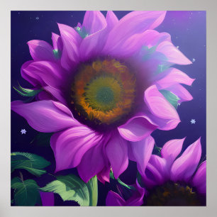 Purple Painted Sunflower Poster