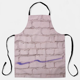 PURPLE PAINTING ON WHITE BRICK APRON