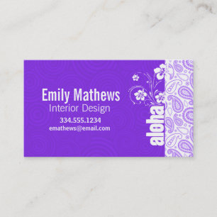 Purple Paisley; Aloha, Hibiscus Business Card