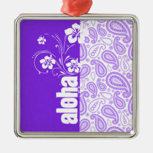 Purple Paisley; Aloha, Hibiscus Metal Tree Decoration