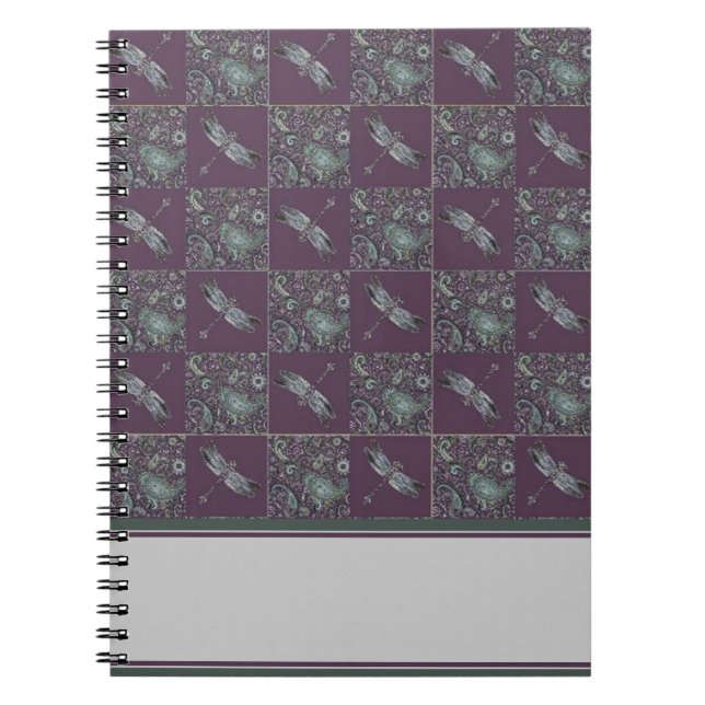 purple paisley and dragonfly check notebook (Front)