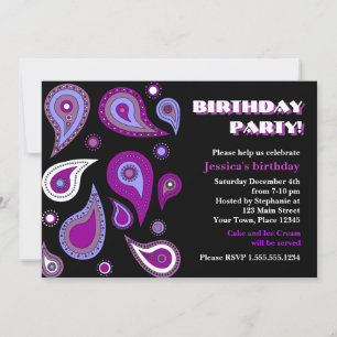 Purple Paisley Birthday Party Invitation