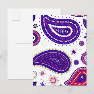 Purple paisley , colourful flower pattern postcard