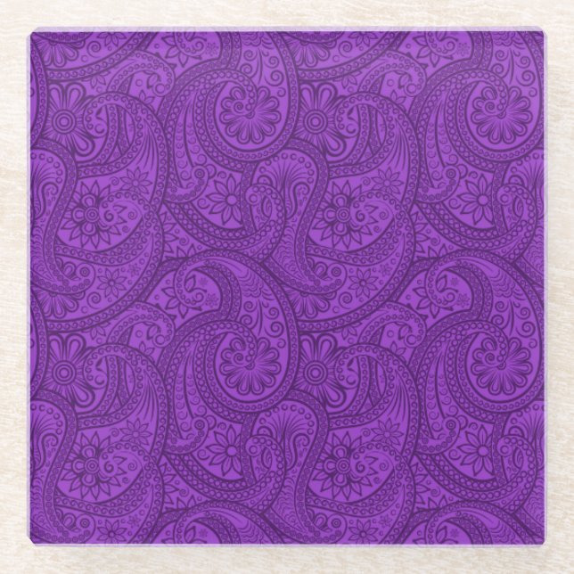 Purple Paisley Glass Coaster (Front)