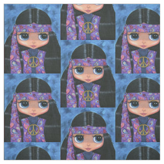 Purple Paisley Hippie Chick with Peace Sign 1960s Fabric