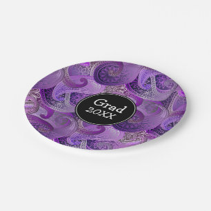 Purple Paisley Pattern Custom Party Paper Plate
