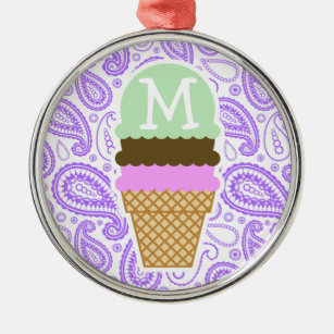 Purple Paisley Pattern; Ice Cream Cone Metal Tree Decoration