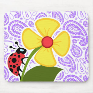 Purple Paisley Pattern; Ladybug Mouse Pad