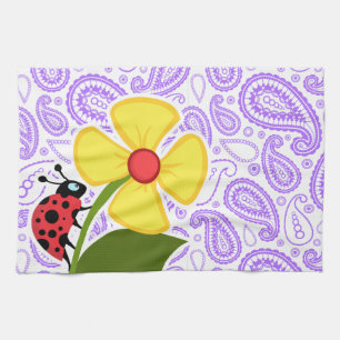 Purple Paisley Pattern; Ladybug Tea Towel