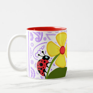 Purple Paisley Pattern; Ladybug Two-Tone Coffee Mug