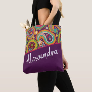 Purple Paisley Pattern Personalised Tote Bag