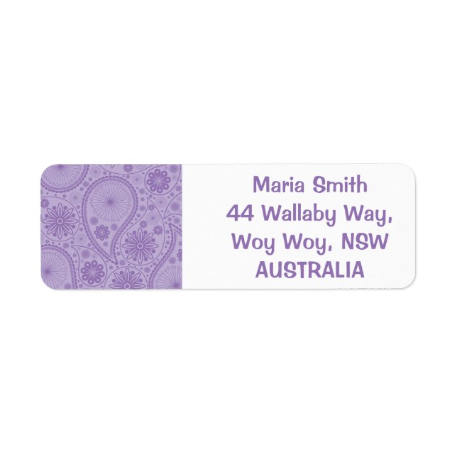 Purple paisley pattern return address label (Front)