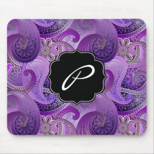 Purple Paisley Pattern with Custom Monogram Mouse Pad