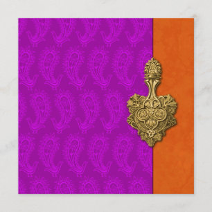 Purple Paisley Peacock Indian Wedding Invitation