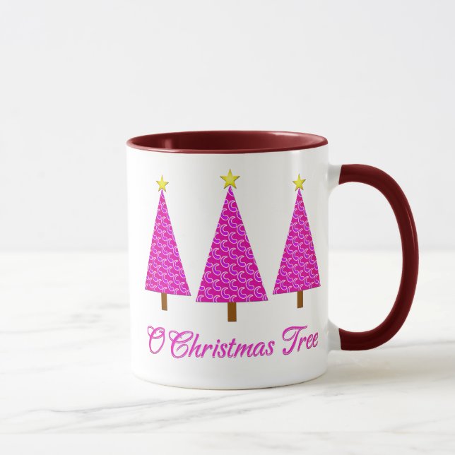 Purple Paisley Retro Modern Christmas Trees Mug (Right)