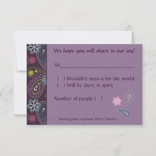 Purple Paisley RSVP Card (Front)