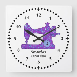 Purple Paisley Sewing Machine Large Clock